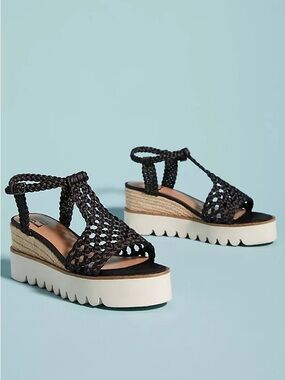 Bibi Lou Ariel Woven Platform Sandals Black Braided Espadrille Size 40/9